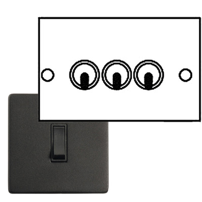 3 Gang Dolly (Toggle) Switch, Black Matt Finish, Black Inset Trim - YBK.420.BK MATT BLACK - BLACK INSET TRIM