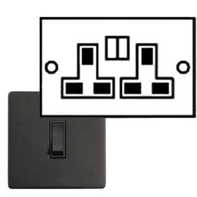 2 Gang Socket, Black Matt Finish, Black Inset Trim - YBK.550.BK MATT BLACK - BLACK INSET TRIM