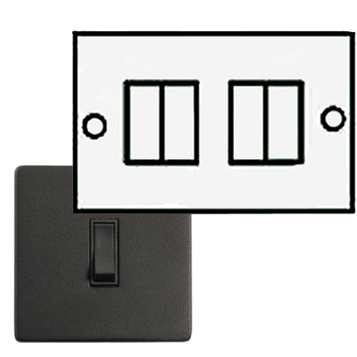 4 Gang Switch, Black Matt Finish, Black Inset Trim - YBK.530.BK MATT BLACK - BLACK INSET TRIM