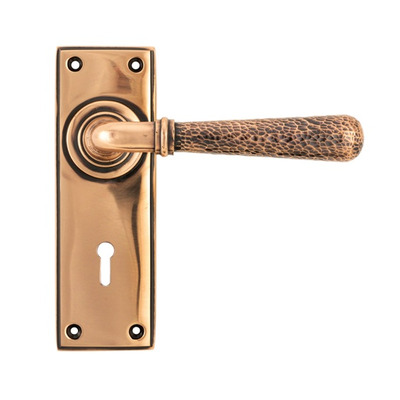 From The Anvil Hammered Newbury Door Handles, Polished Bronze - 46225 (sold in pairs) LOCK (WITH KEYHOLE)