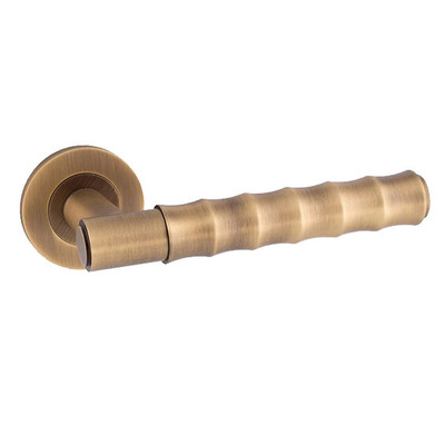 Alexander & Wilks Bamboo Door Handles On Round Rose, Antique Brass - AW225AB ANTIQUE BRASS