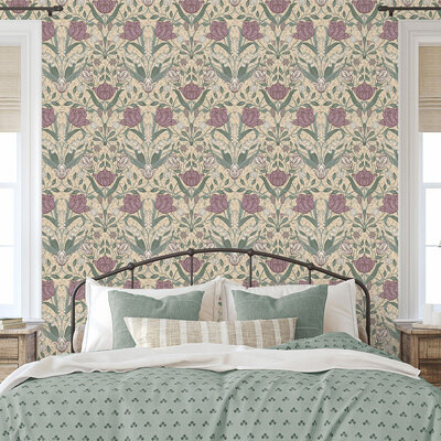 Apelviken Tulip Wallpaper Beige Green Pink Galerie 33007