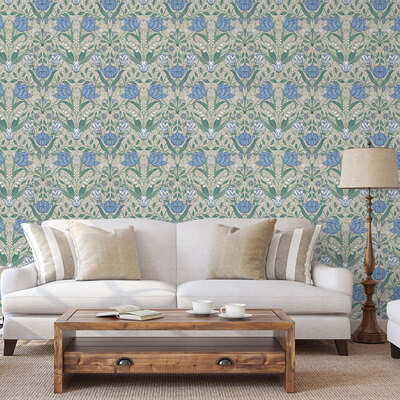 Apelviken Tulip Wallpaper White Green Blue Galerie 33008