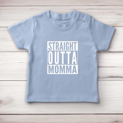 Straight Outta Momma Baby T-Shirt - Blue, 3-6 Months