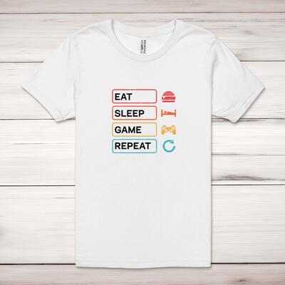 Eat Sleep Game Repeat Adult T-Shirt