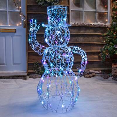 Christmas Snowman Lights - 1M Colour Changing White Wicker Snowmen with 120 LEDS