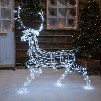 Christmas Reindeer Light - 1.4M White Wire Light Up Walking Stag with 330 White LEDs
