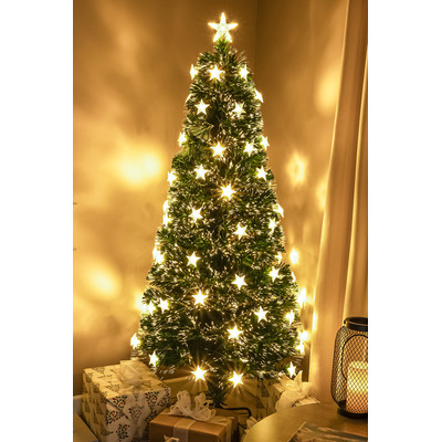 2ft - 7ft Green Fibre Optic Christmas Tree with Warm White Fibre Optics, LED Lights and Stars, 4FT