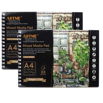 ARTME A4 Mixed Media Pad 2pk, 30 Sheets 200gsm, Spiral Bound