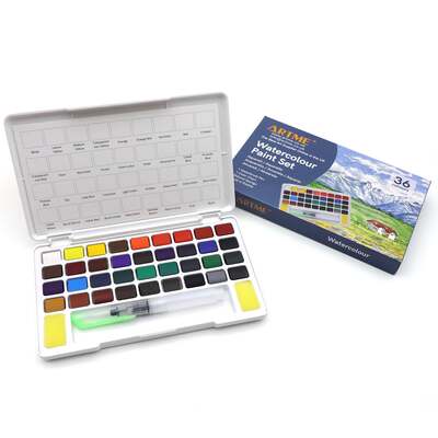 Artme Watercolour Cube Painting Set in Carry Case With a Brush - 36 Vibrant Colours