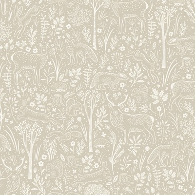 Woodland Animals Textured Vinyl Wallpaper Beige Grandeco LD3403