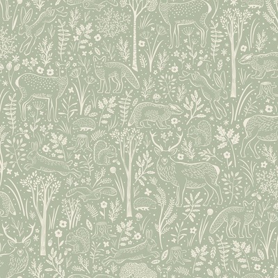 Woodland Animals Textured Vinyl Wallpaper Green Grandeco LD3413