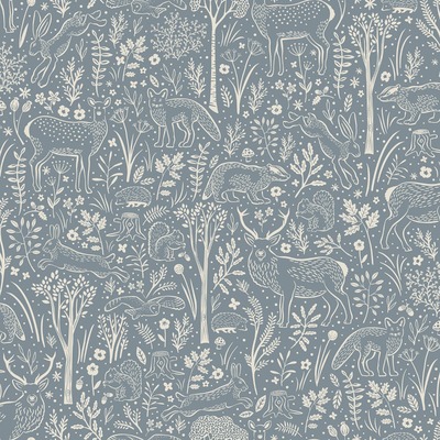 Woodland Animals Textured Vinyl Wallpaper Blue Grandeco LD3415
