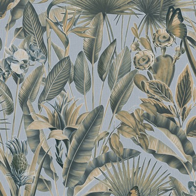 Zanzibar Tropical Heavyweight Vinyl Wallpaper Green / Blue Rasch 400013