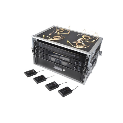 8 Way Wireless Microphone Set with Belt packs and Headsets Racked Ready to Use